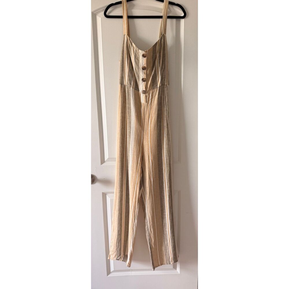 Romeo + Juliet Couture Striped Linen Blend Wide Leg Jumpsuit Size Large